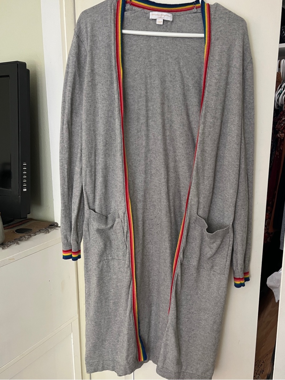 Spiritual Gangster Gray Knit Top with Rainbow Trim